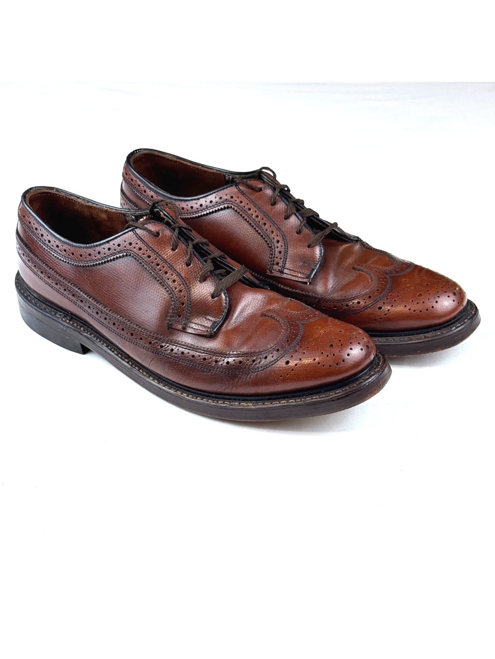 Men’s Brown Leather Wingtip Oxford Dress Shoes sz 9 MADE in USA Vintage Heavy
